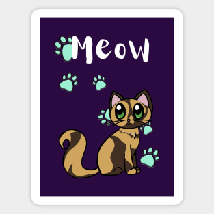 Meow Cute Tortoiseshell Cat With Blue Paw Prints Magnet